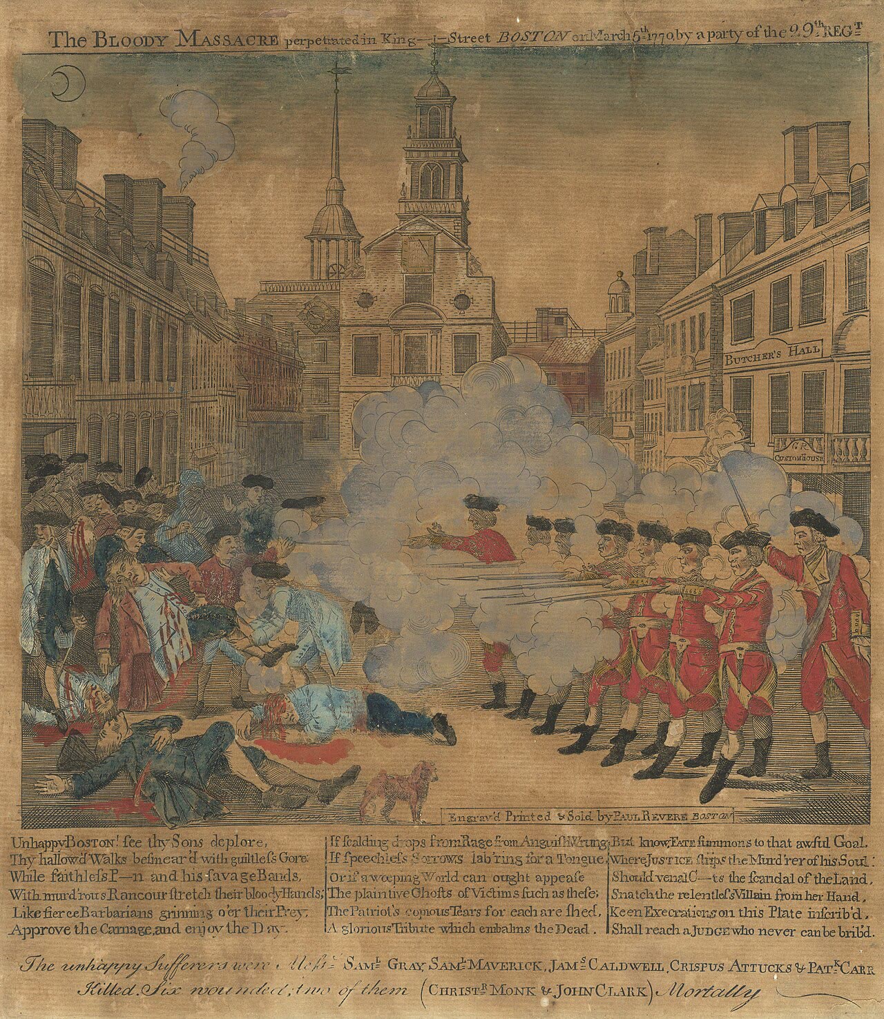 Гравюра Пола Ревира о бойне, 1770 год