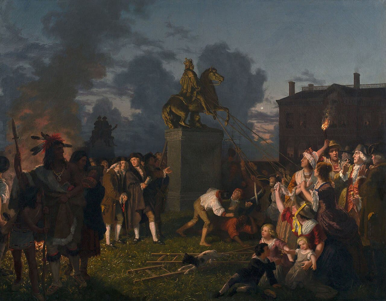 Свержение статуи Георга Третьего в 1776 году. Картина Иоганна Эртеля, 1850-е